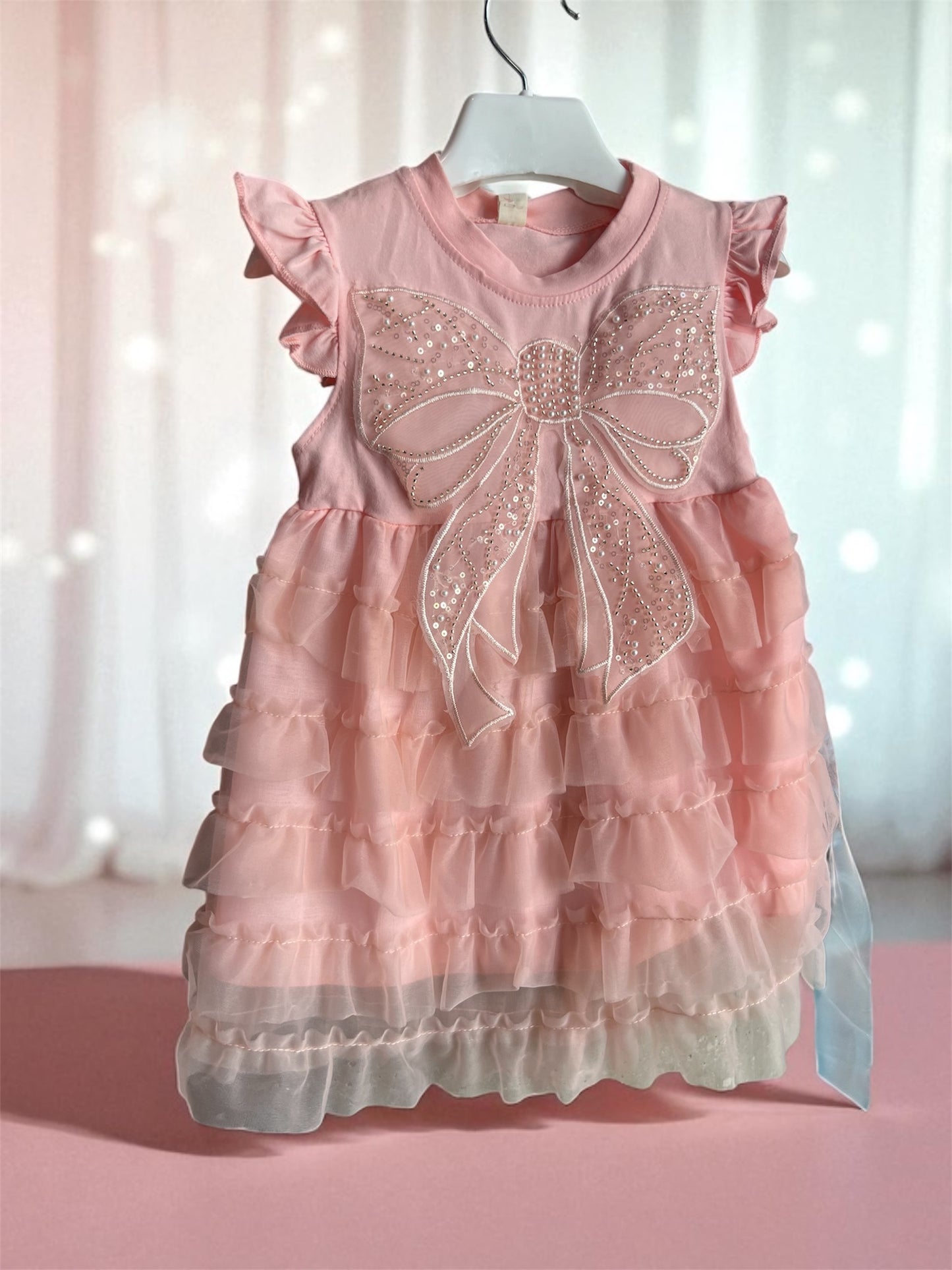 Semi Party Baby Girl Frock Dress Bow Pink