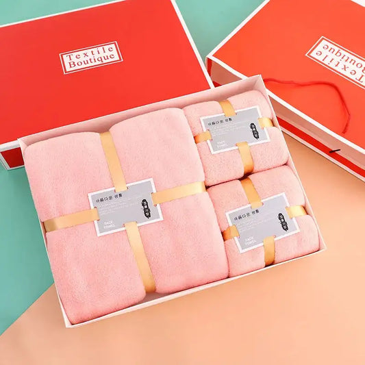 3 Pcs Thick Coral Fleece Soft Absorbent Face Bath Microfiber Body Towel- Pink