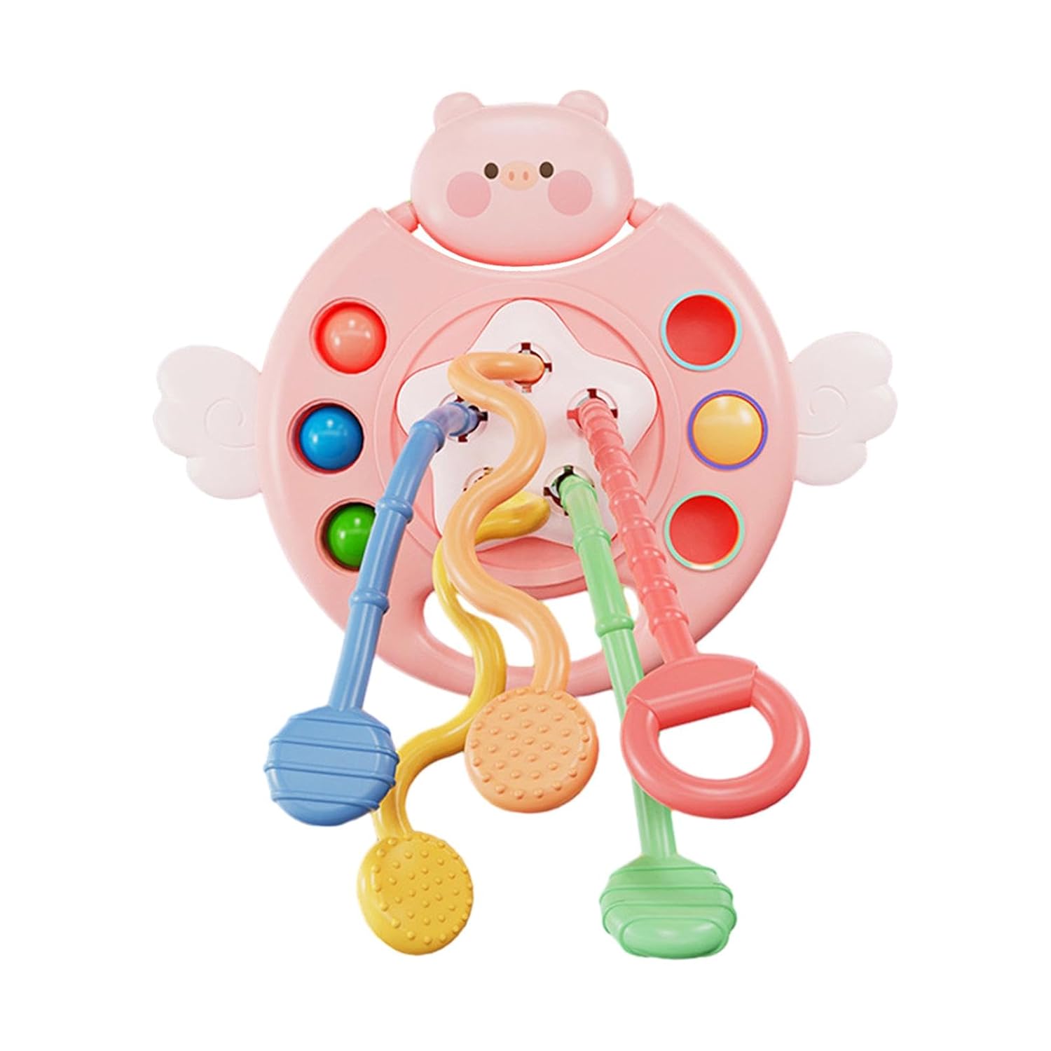 5 IN 1 Pink Pig Silicone Pull String Teething Sensory Toy