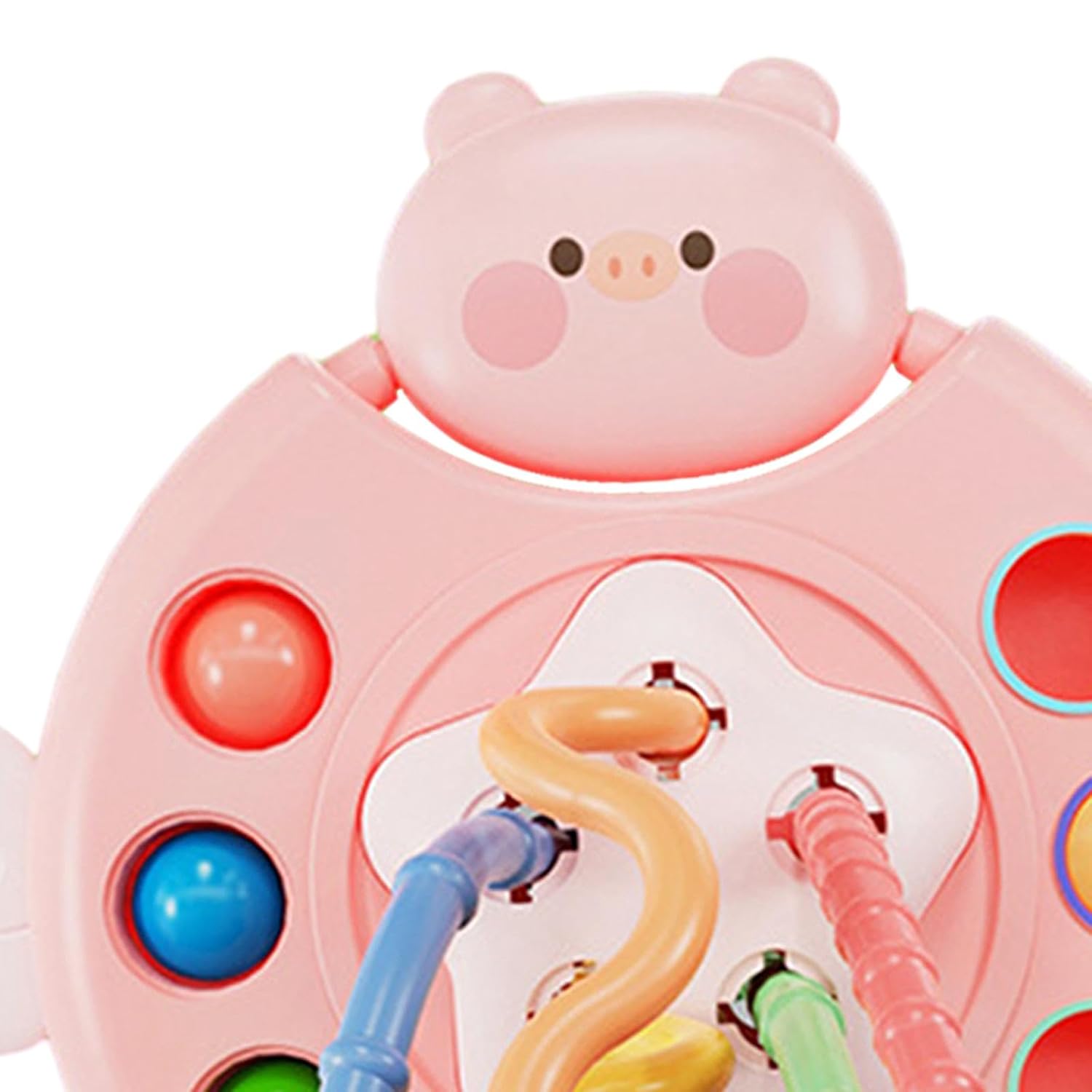 5 IN 1 Pink Pig Silicone Pull String Teething Sensory Toy