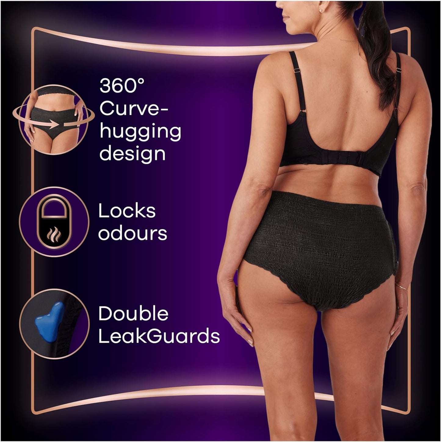 Always Discreet Boutique Incontinence Pants Large (8 Pack)- Black