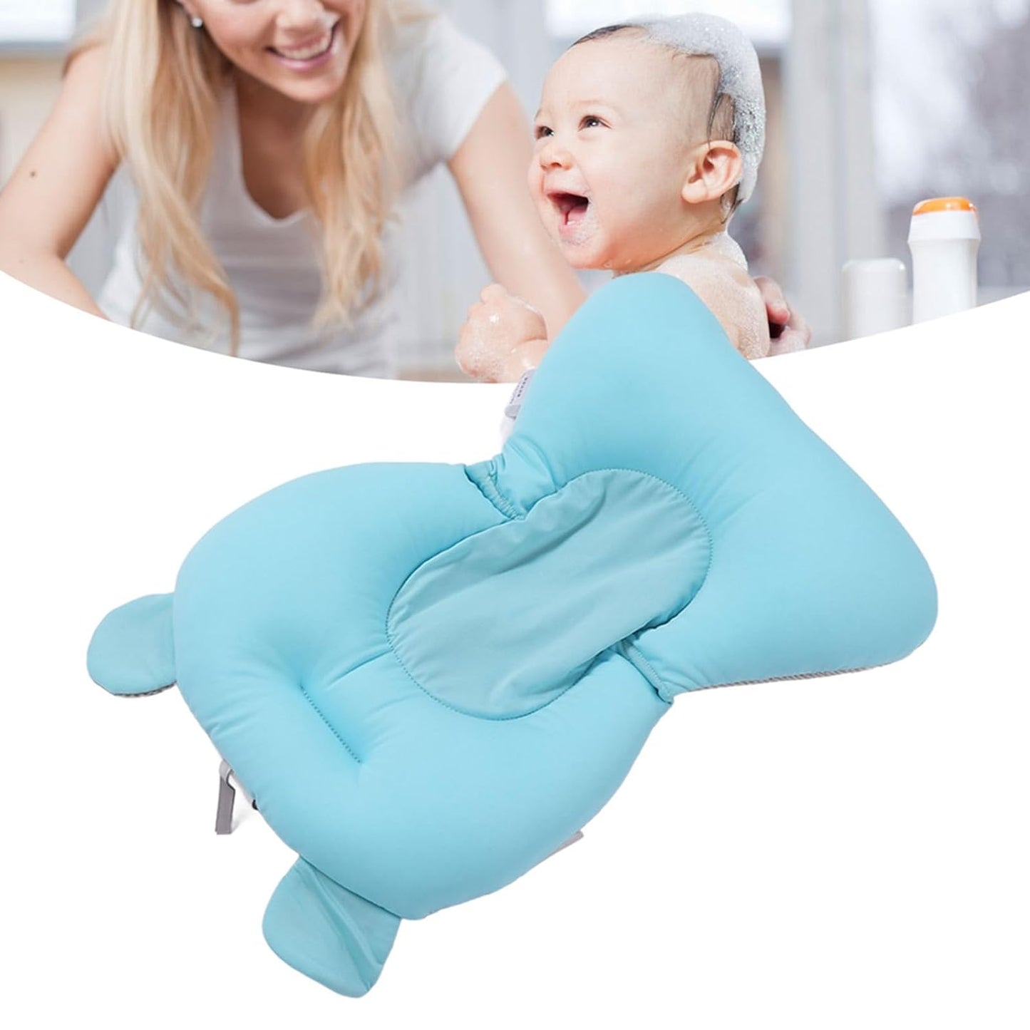Baby Adjustable Infant Baby Tub Seat Cushion (Blue Bear Shape)