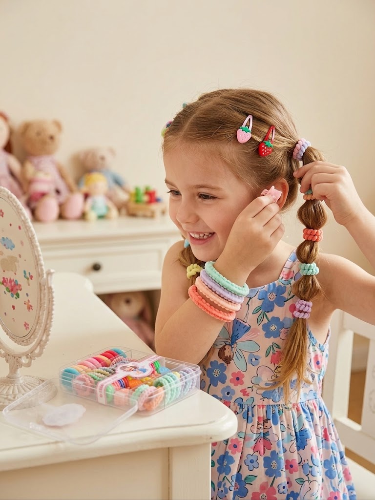 Baby Girls Colorful Hair Rubber Bands & Clips Set