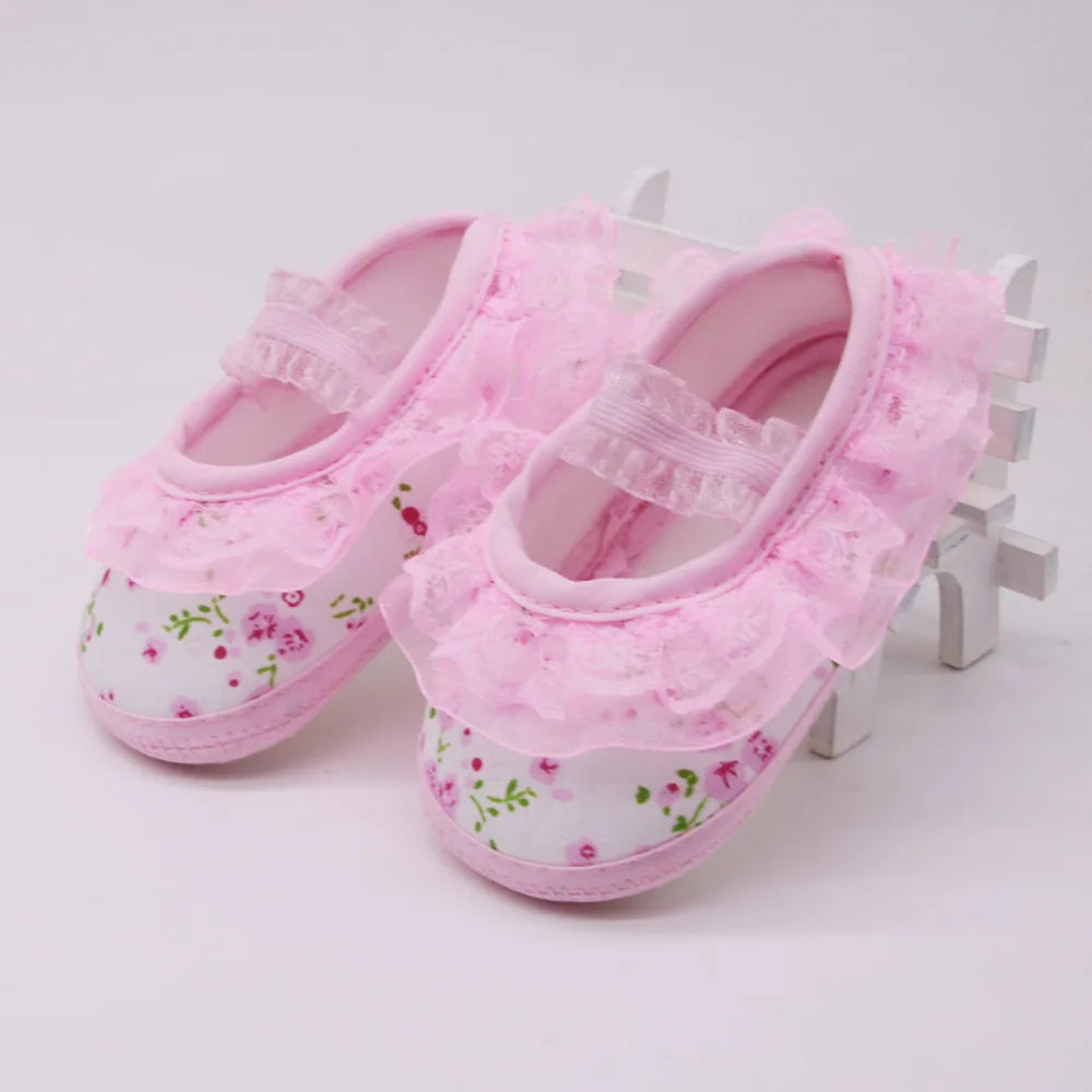 Baby Girls Lace Floral Soft Shoes