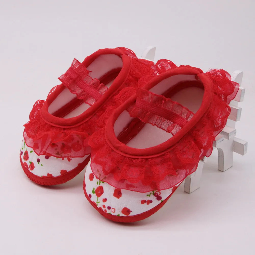 Baby Girls Lace Floral Soft Shoes