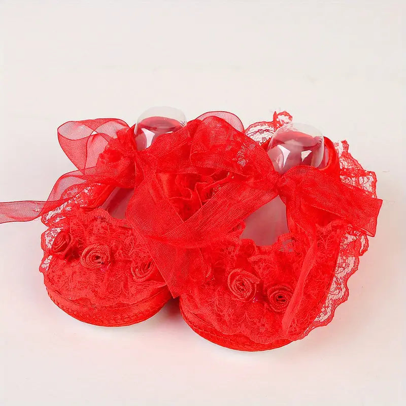 Baby Girls Lace Soft Shoes-red