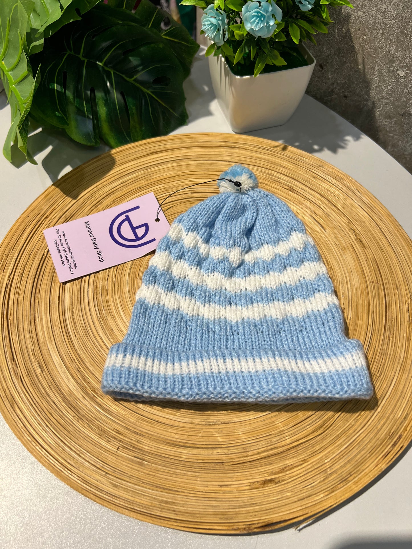 Baby Knitted Woolen Cap- Blue (0-6m)