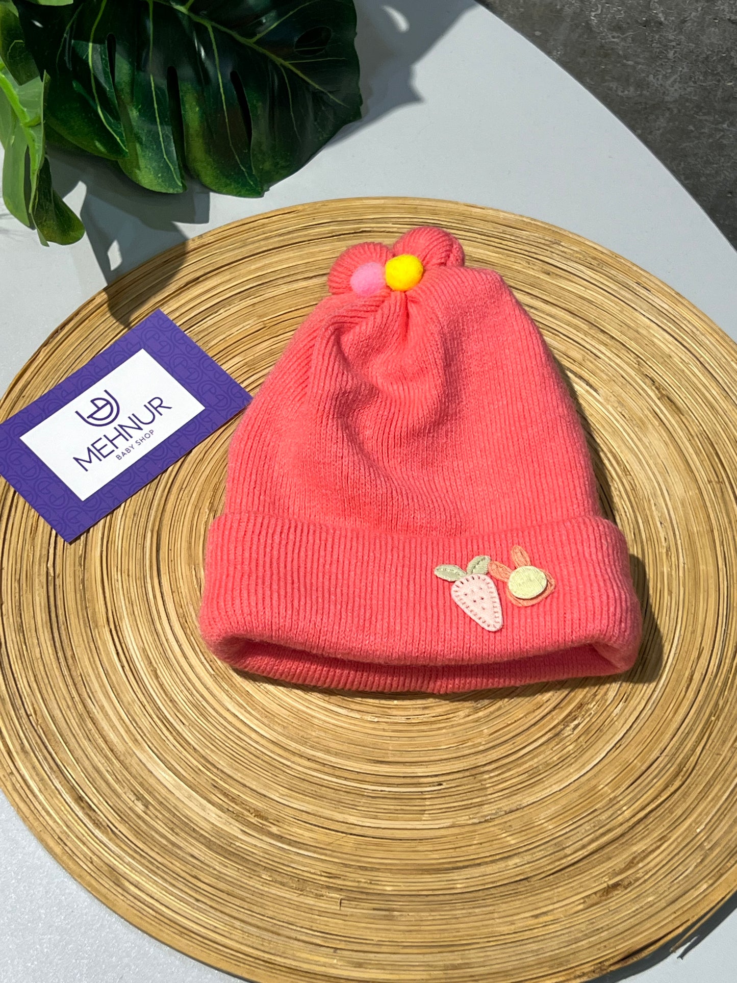 Baby Knitted/Woolen Cap- Peach (0-6m)