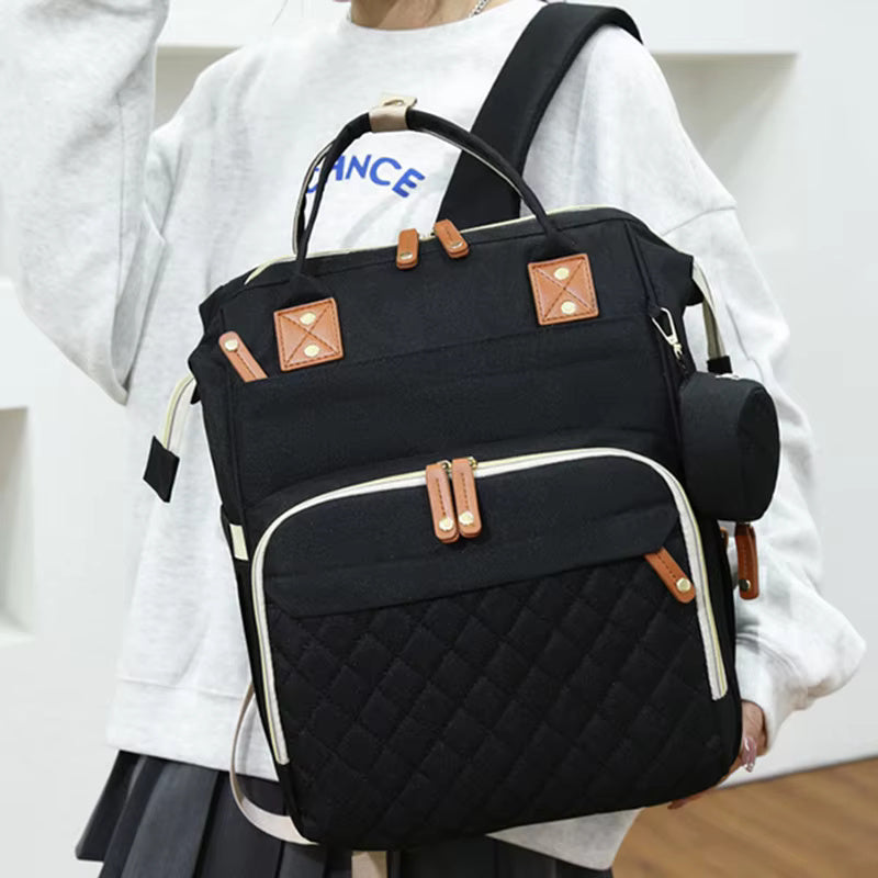 Baby Quilted Backpack Diaper Bag- Black