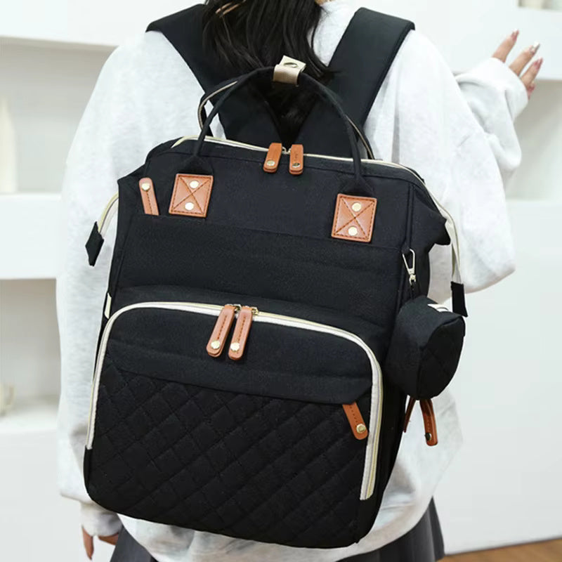 Baby Quilted Backpack Diaper Bag- Black