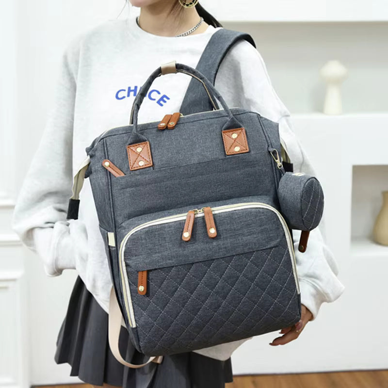 Baby Quilted Backpack Diaper Bag- Deep Grey