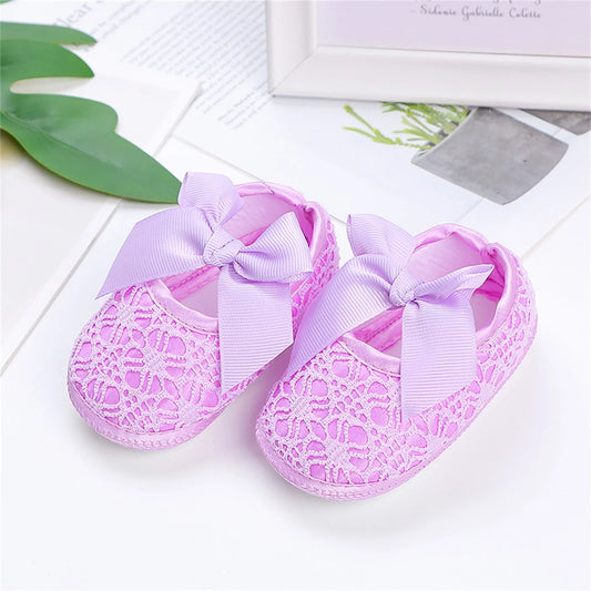 Baby Ribbon Bow Soft Shoes- Purple