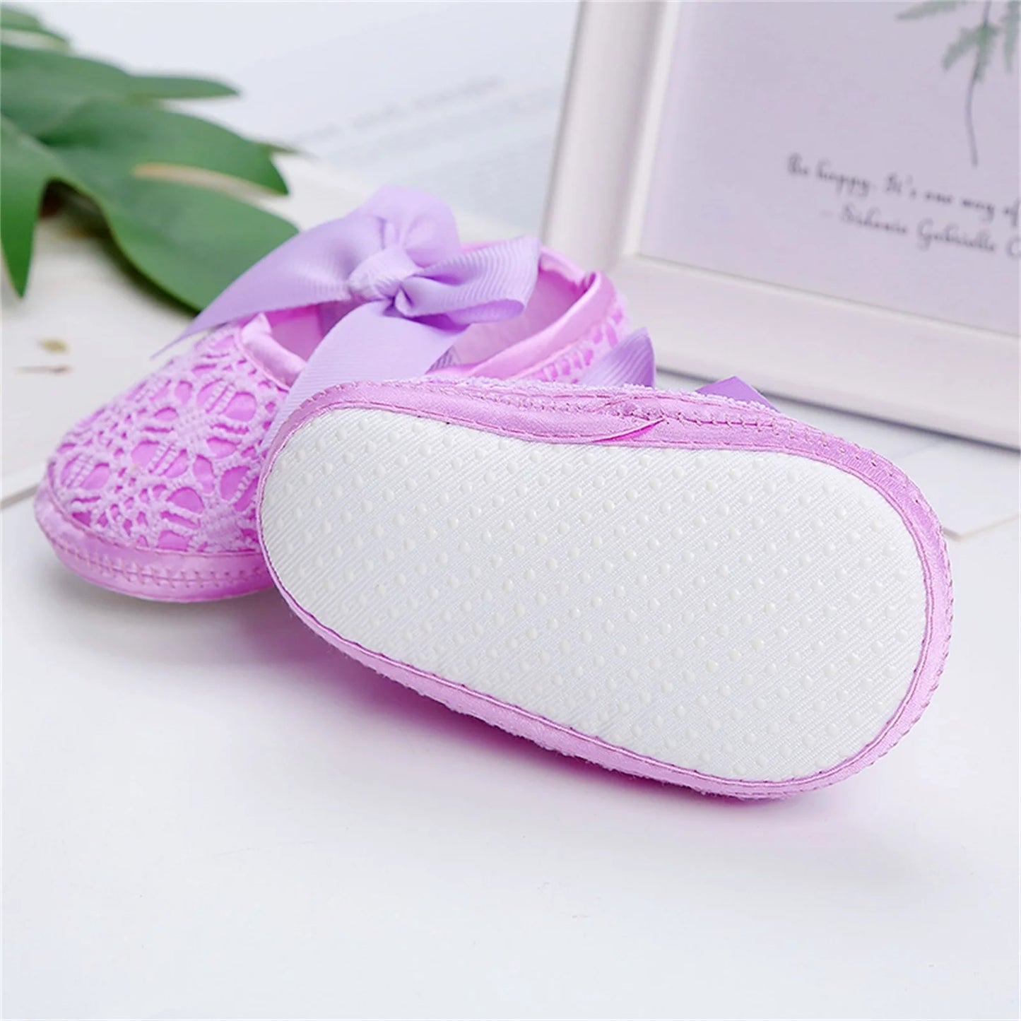 Baby Ribbon Bow Soft Shoes- Purple