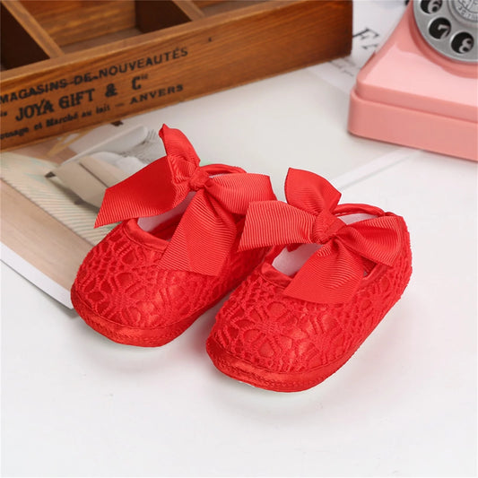 Baby Ribbon Bow Soft Shoes- Red