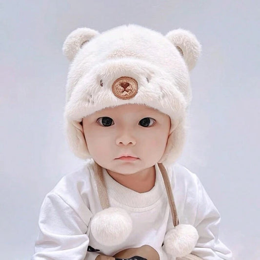 Baby Ear Beanies Winter Plush Warm Ear Caps for Boys and Girls- White