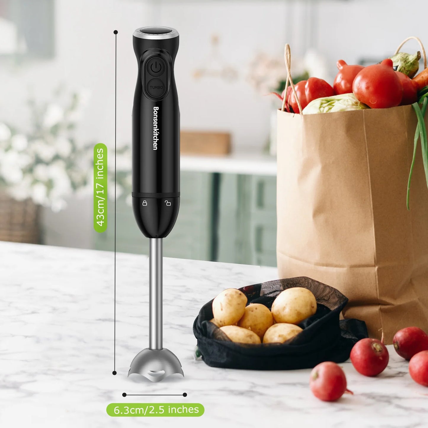 Bonsenkitchen Turbo 12 Speed Immersion Hand Blender