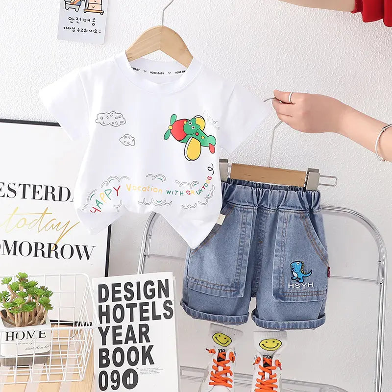Boy's T-Shirt & Pant Set- White