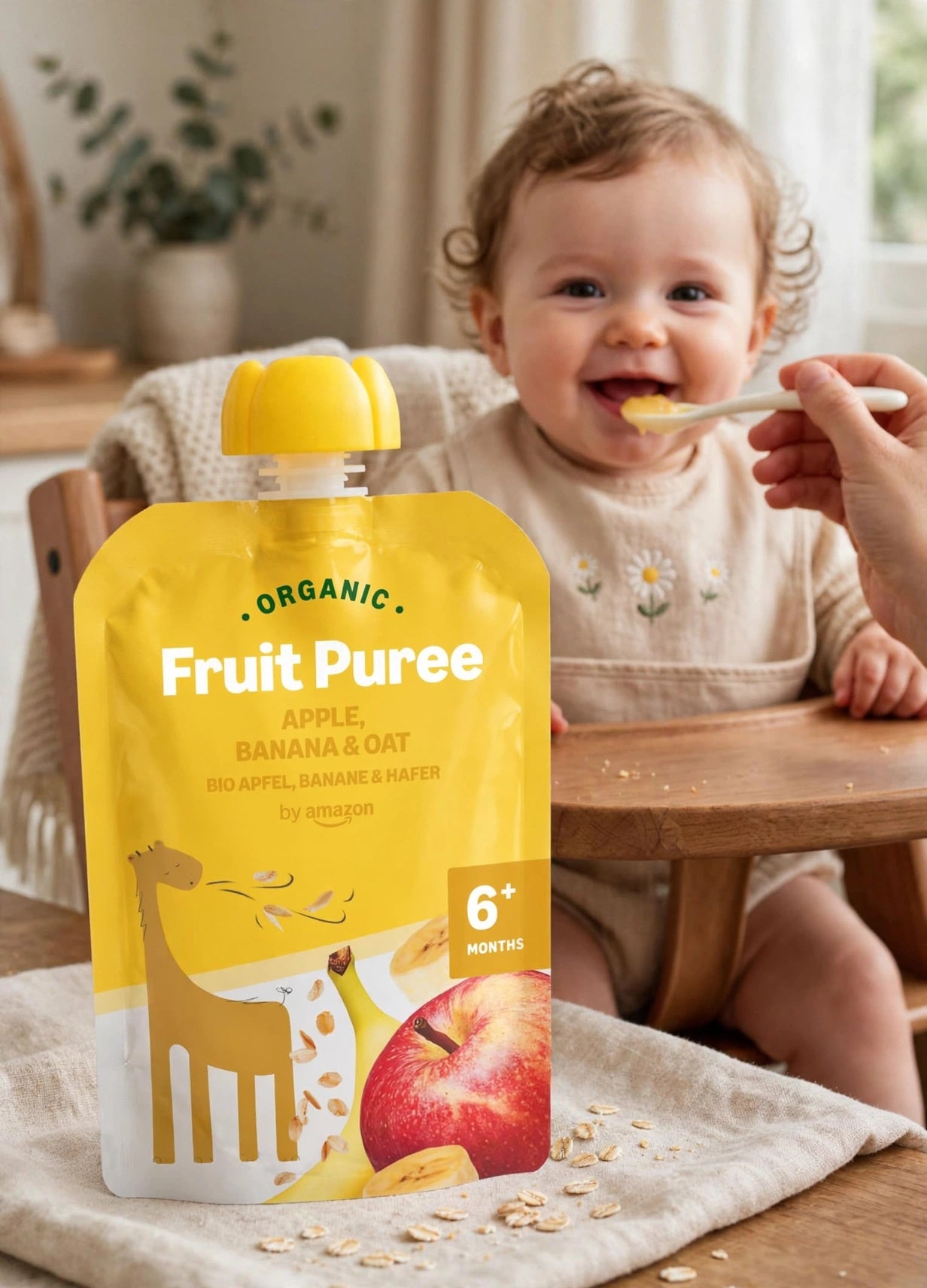 By Amazon Organic Fruit Puree Apple, Banana & Oat 90g (6m+)
