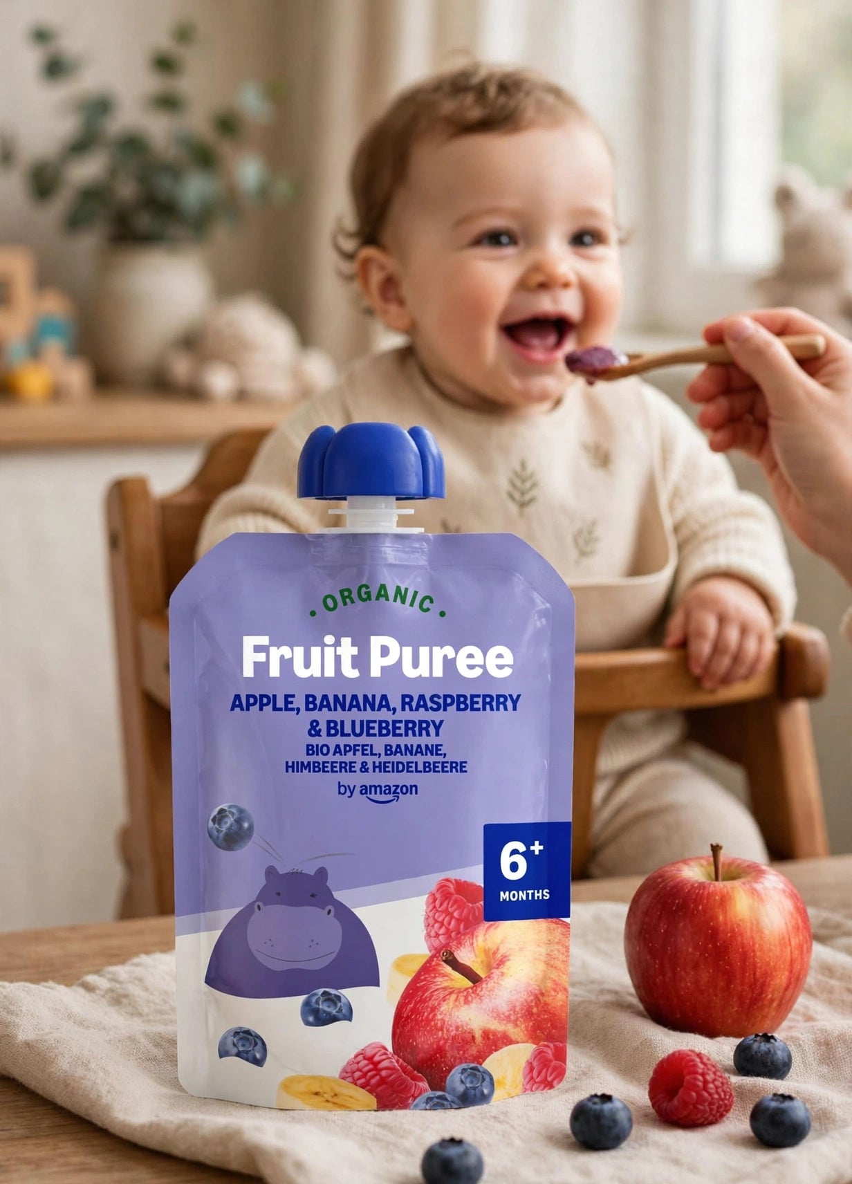 By Amazon Organic Fruit Puree Apple, Banana, Raspberry & Blueberry 90g (6m+)