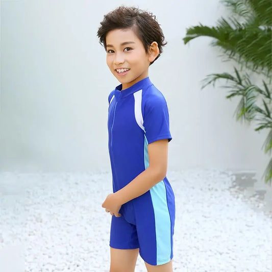 Children's One Piece Half Sleeves Swimwear- Blue (3Y to 6Y)