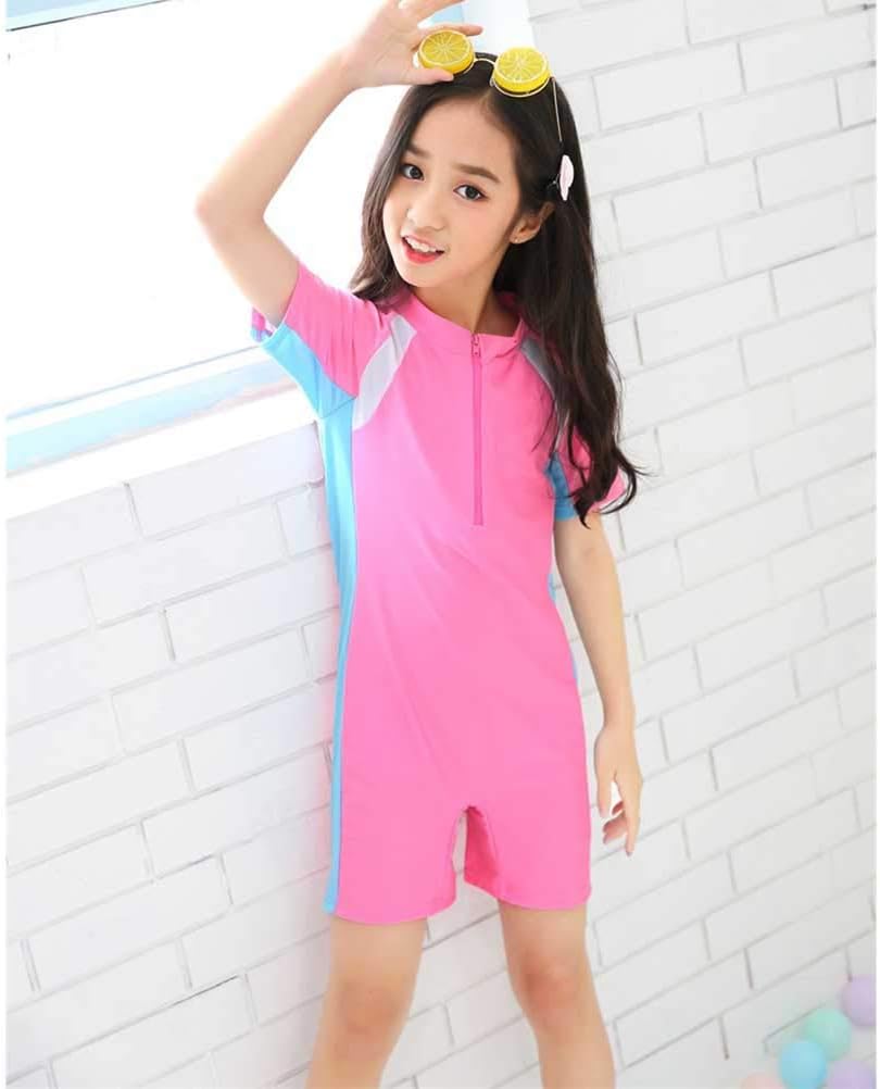 Children's One Piece Half Sleeves Swimwear- Pink (3Y to 6Y)