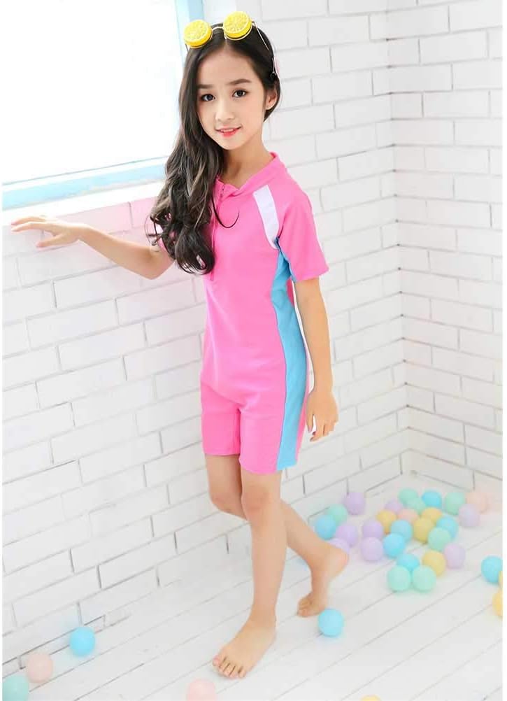 Children's One Piece Half Sleeves Swimwear- Pink (3Y to 6Y)