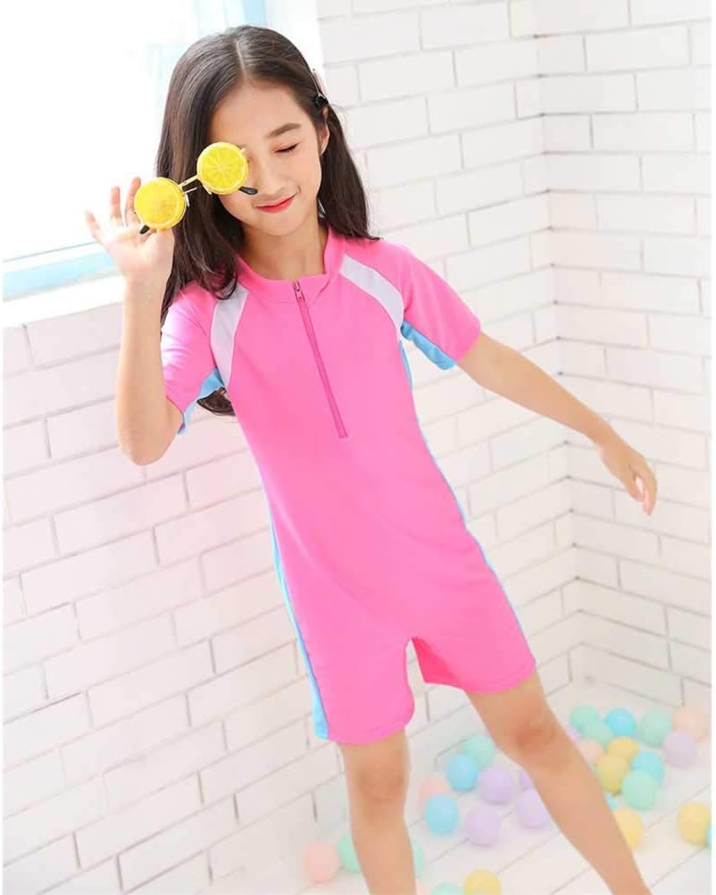 Children's One Piece Half Sleeves Swimwear- Pink (3Y to 6Y)