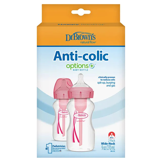 Dr. Brown's Options+ Anti Colic Wide Neck Baby Bottle 2pcs (0m+) 270ml-Pink