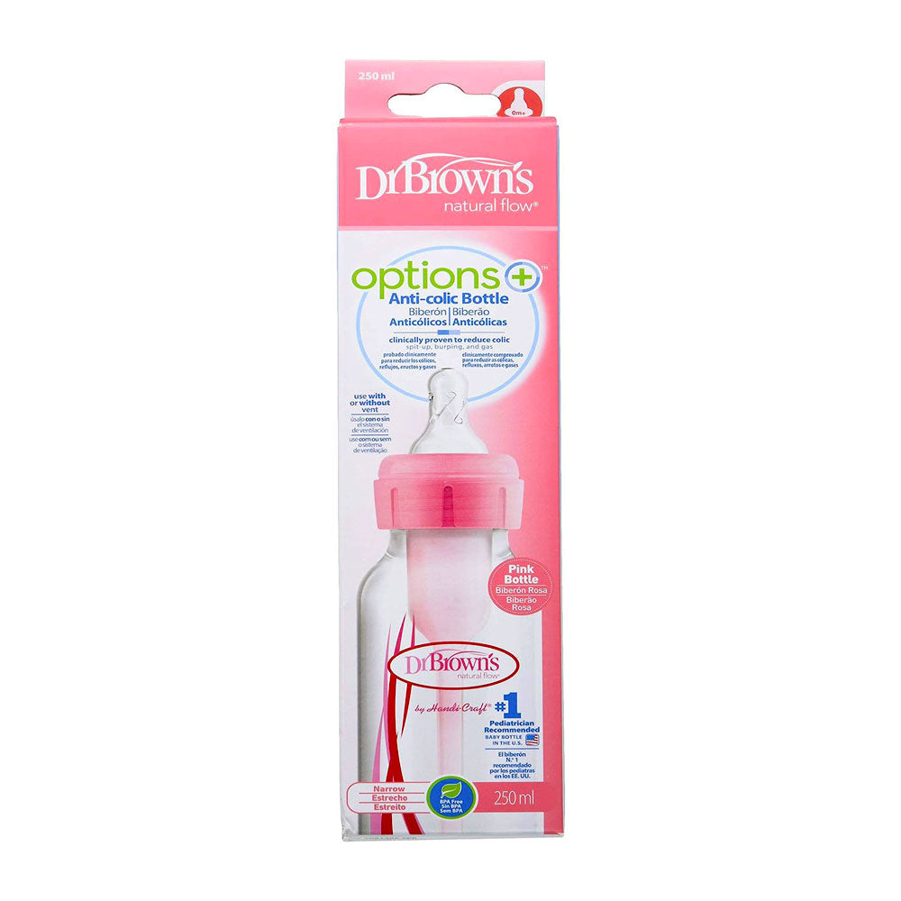 Dr Brown's Options+ Anti-Colic Feeding Bottle Level 1 (0m+) 250ml- Pink