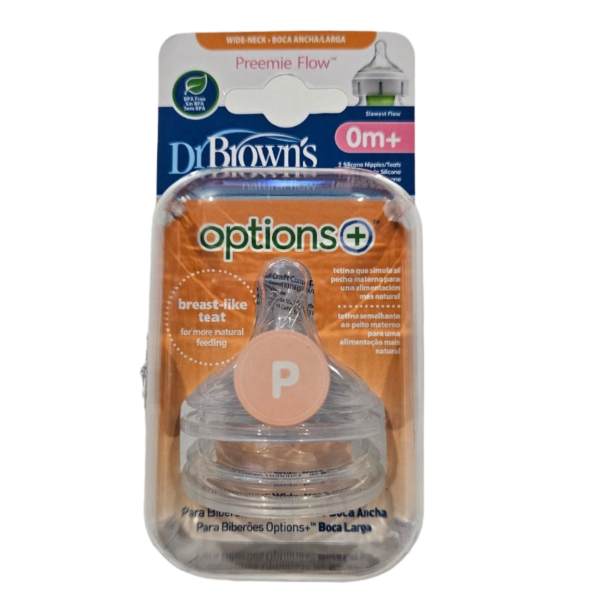 Dr Brown's Options+ Anti Colic Wide Neck Teats Premie Flow (0m+)- 2 Pcs