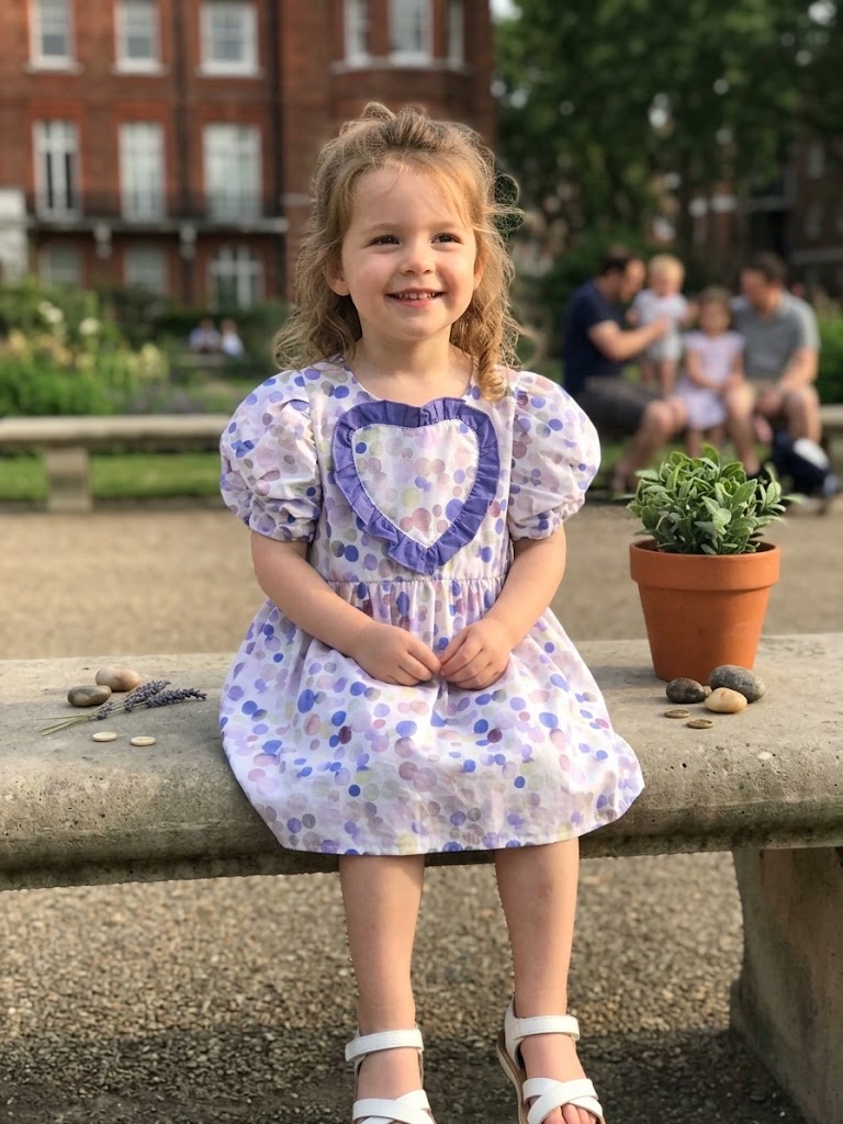 Girl's Heart Patch Polka Dot Dress- Purple & Lavender (18-36M) Love10