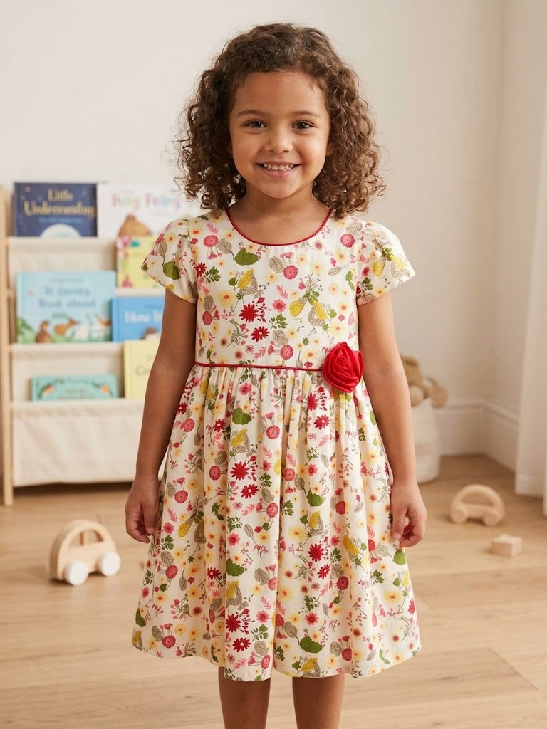 Girl's White Floral Cotton Alice Frock (5-6Y)