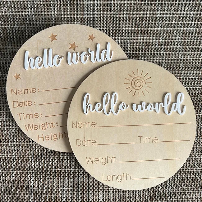 Hello World Birth Announcement Board 15cm