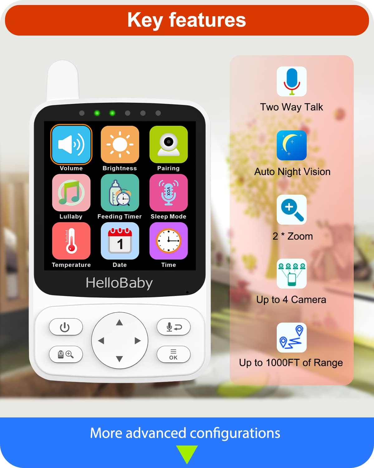 Hellobaby Monitor (HB40) Video Baby Monitor with Camera & Audio