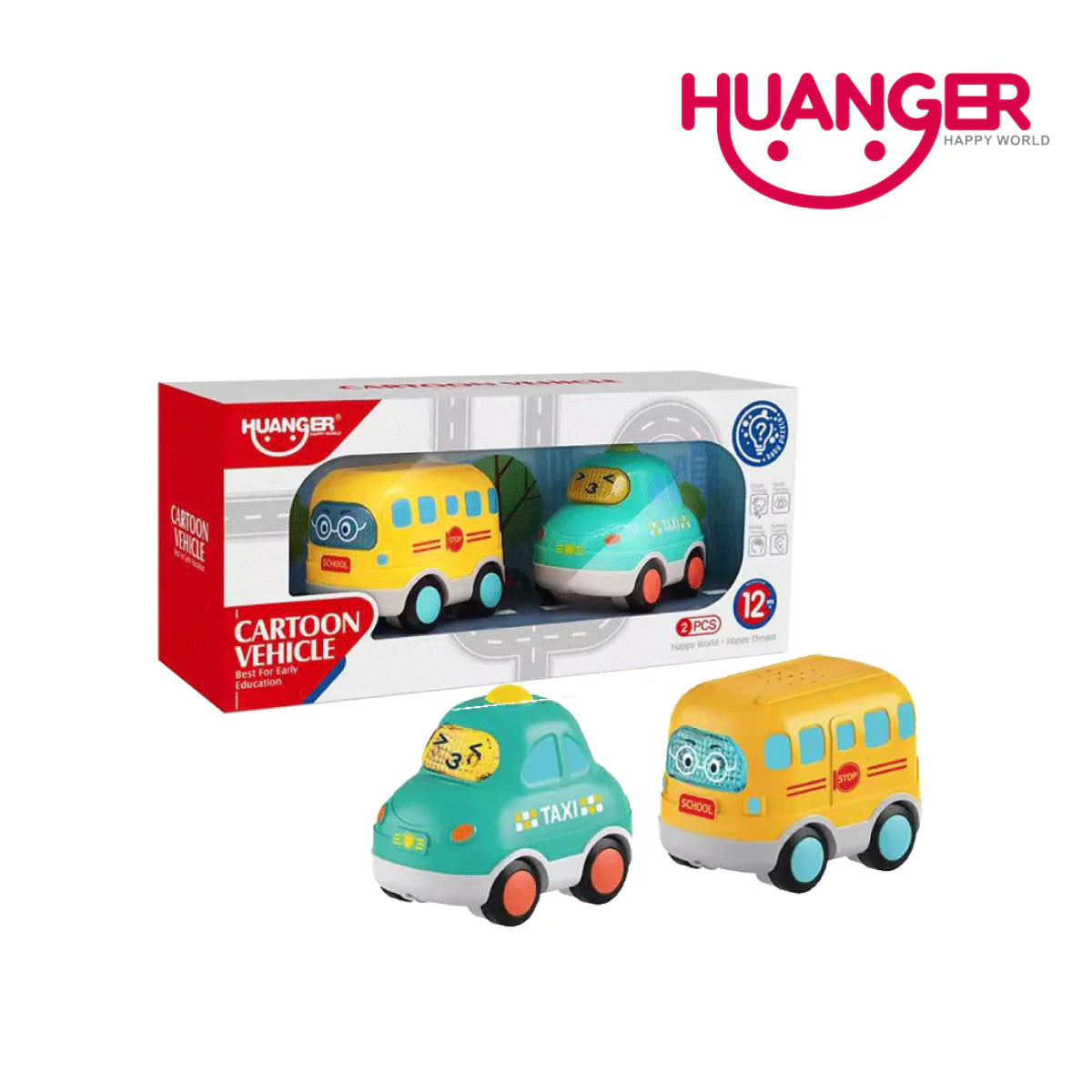Huanger HE0538 2pcs Cartoon Vehicle Set with Music & Light (12m+)