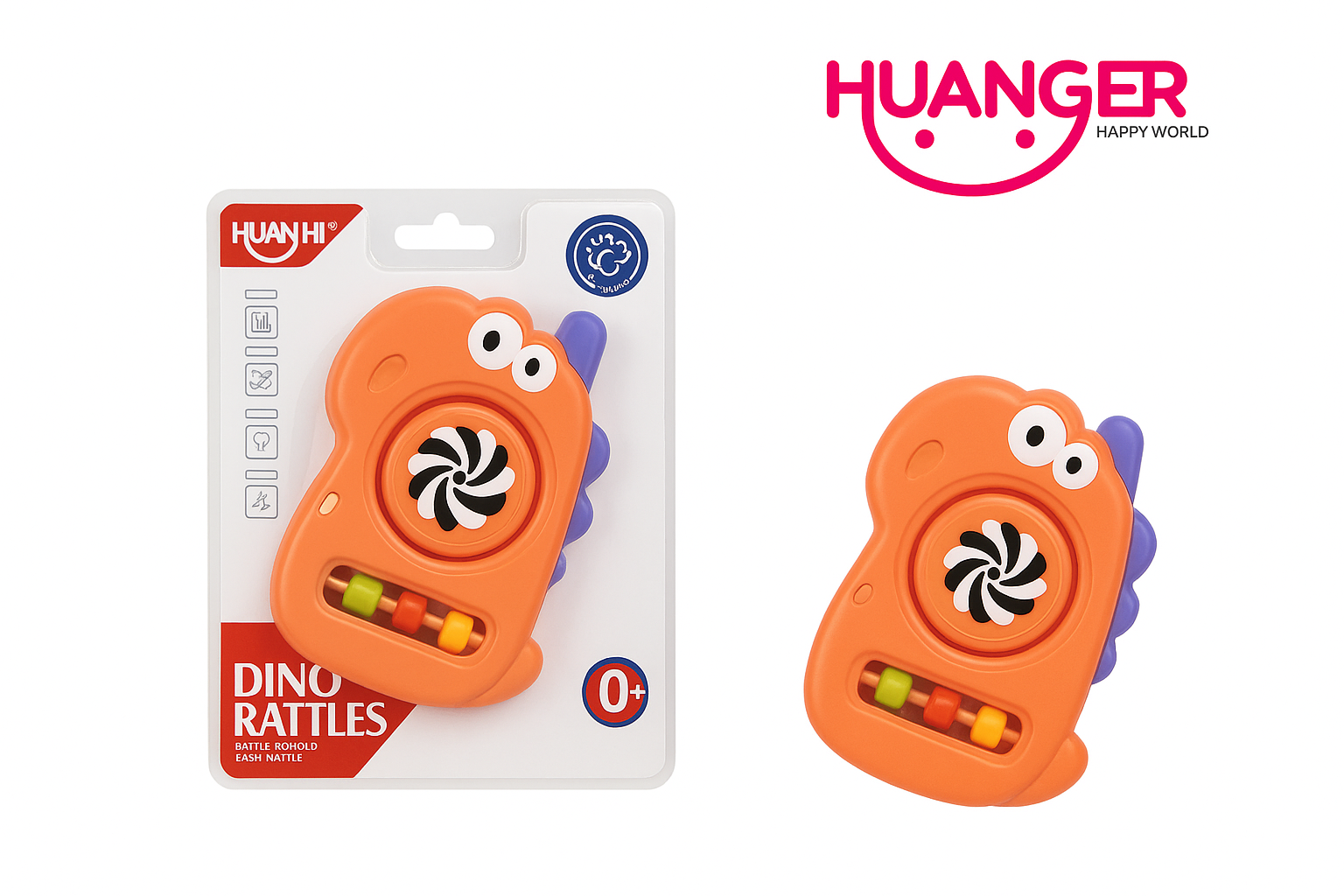 Huanger HE8079 Dinosaur Ring Phone Rattle (0m+)- Orange