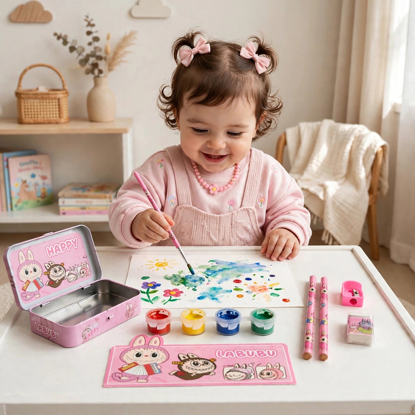 Labubu Kids Art & Pencil Box Stationery Set (Pink)