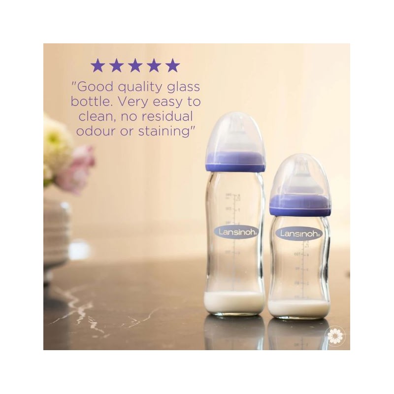 Lansinoh Glass Feeding Bottle With Natural Wave Teat Medium Flow 240ml-(M)