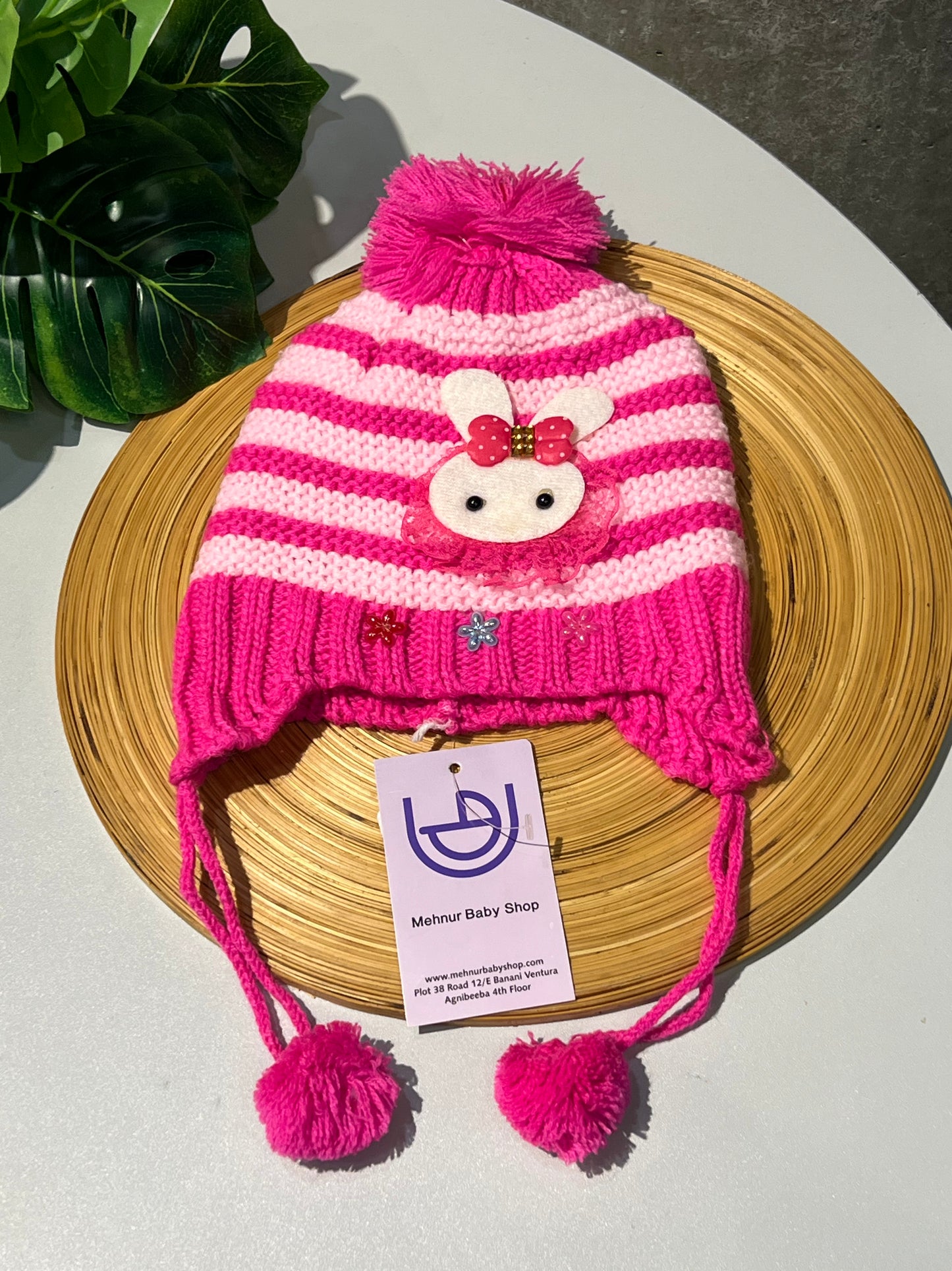 Little Rabbit Striped Earflap Cap-Pink (6m-2y)