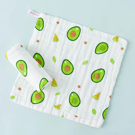 Newborn Custom 6 Layer Natural Soft Wash Cloth Towel Printed Fabric 100% Cotton Baby Washcloth- Avocado