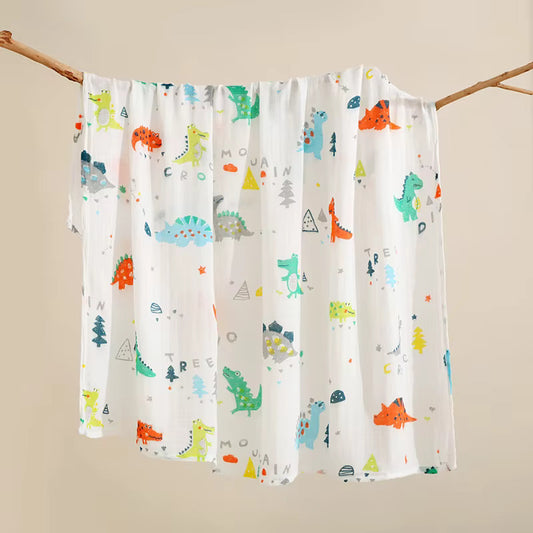 Newborn Bamboo Fiber Cotton Muslin Swaddle Wrap- Dinosaur (2)