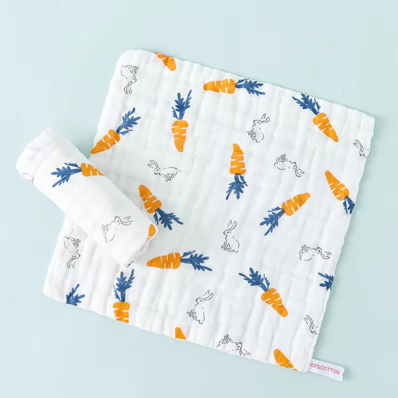 Newborn Custom 6 Layer Natural Soft Wash Cloth Towel Printed Fabric 100% Cotton Baby Washcloth- Carrot