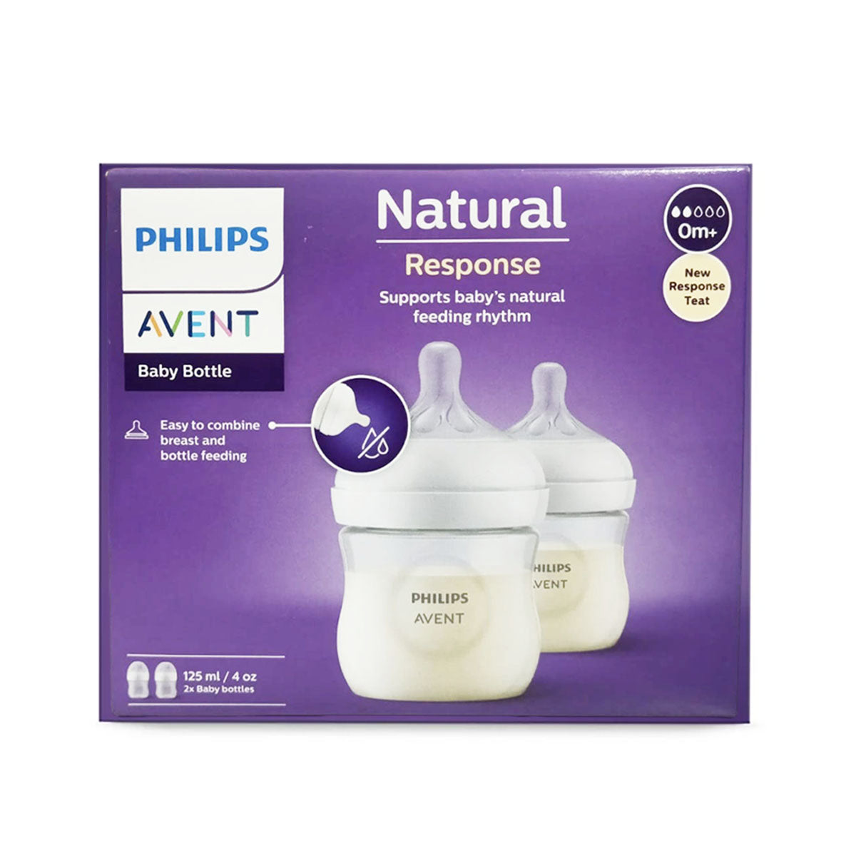 Philips Avent Natural Response Feeding Wide Neck Bottles 125ml (0m+)- 2pcs