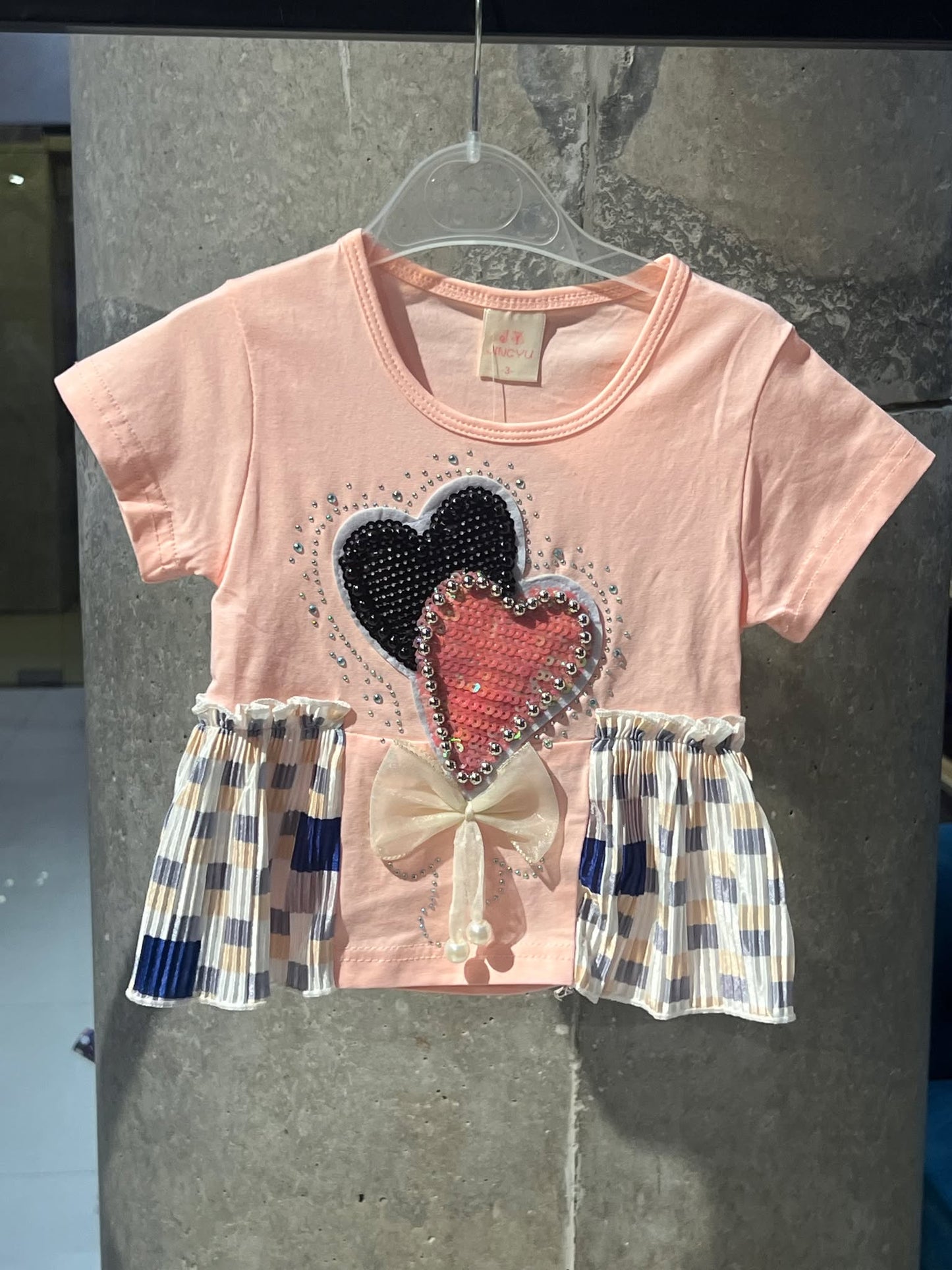 Rhinestone Beads Girl Baby Party Top (6M-4Y)- Heart Peachy