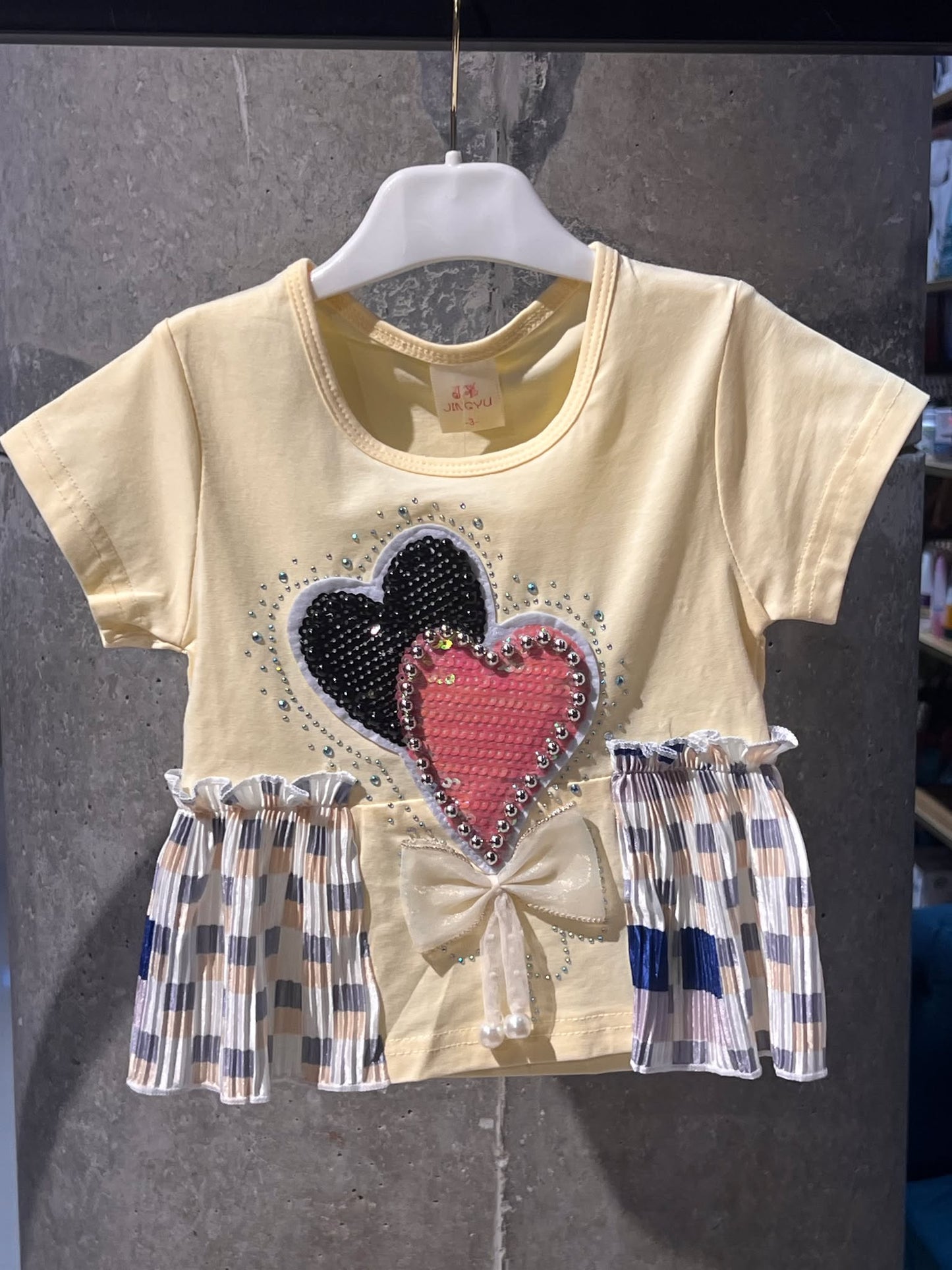 Rhinestone Beads Girl Baby Party Top (6M-4Y)- Heart Yellow