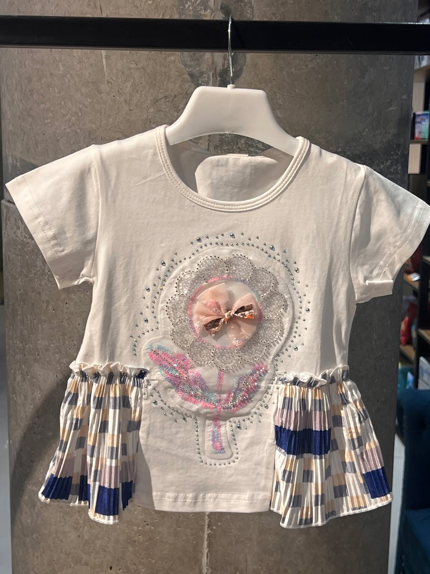 Rhinestone Beads Girl Baby Party Top (6M-4Y)- White