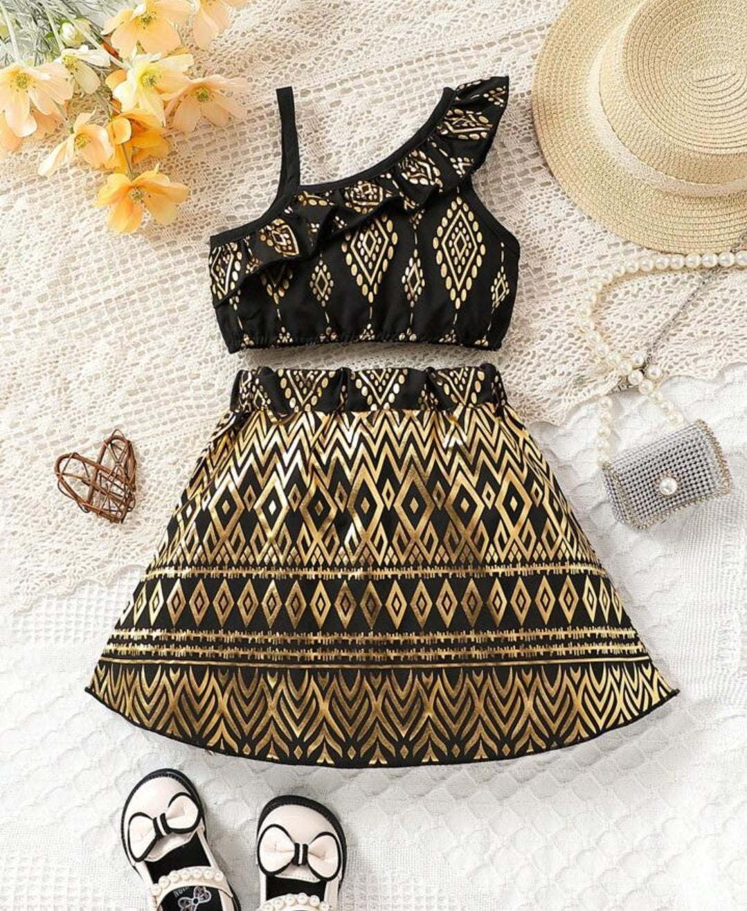 Baby Girl 2pcs set asymmetric collar sleeveless Dress-Black SHBSLG05