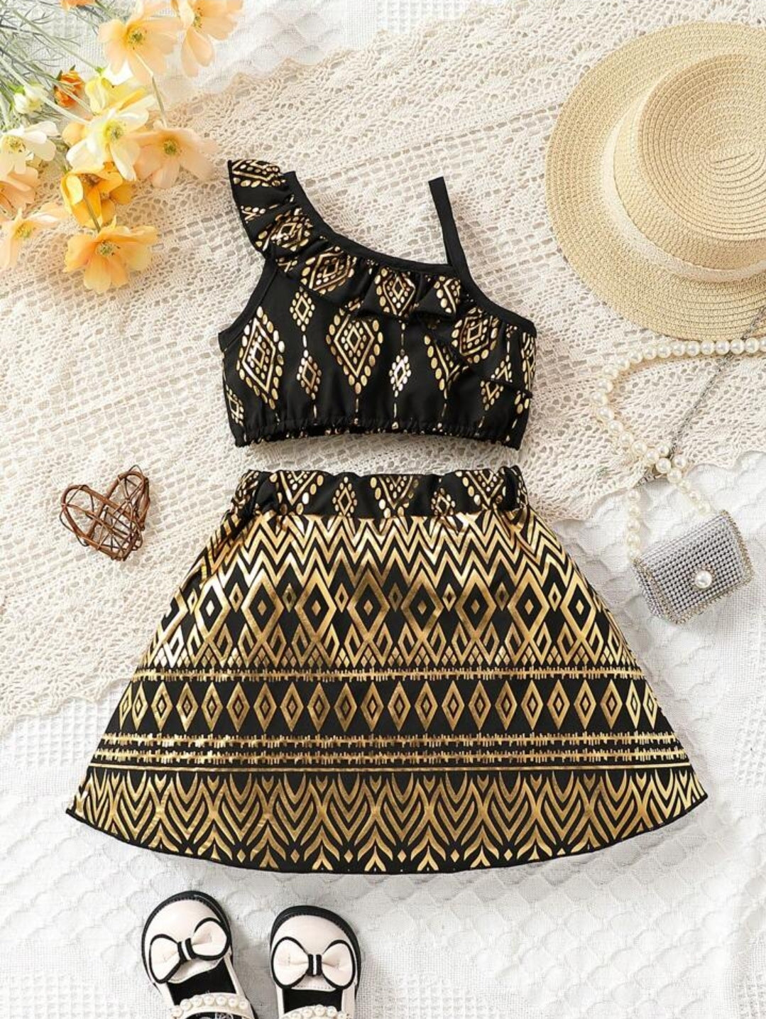 Baby Girl 2pcs set asymmetric collar sleeveless Dress-Black SHBSLG05