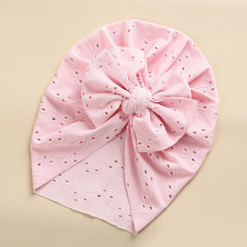 Sweet Lace Embroidery Soft Elastic Bow Baby Hat Turban