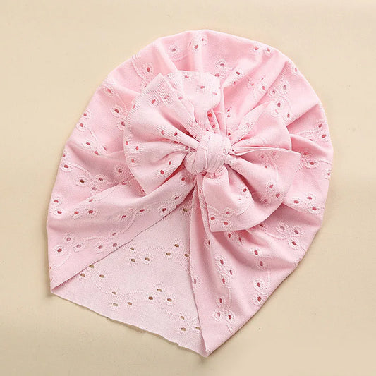 Sweet Lace Embroidery Soft Elastic Bow Baby Hat Turban